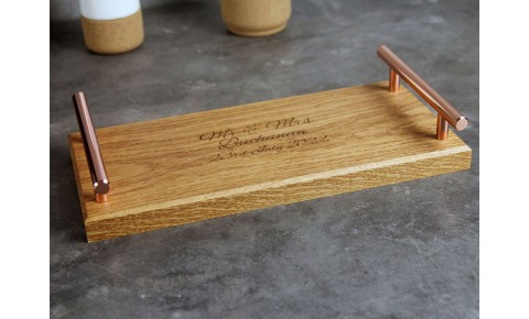 Personalised Oak Tray with Copper Handles | 140 X 300